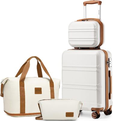 Набір валіз KONO 4 в 1: велика валіза, ручна валіза 55 см, косметичка, сумка для ручної поклажі (кремовий)