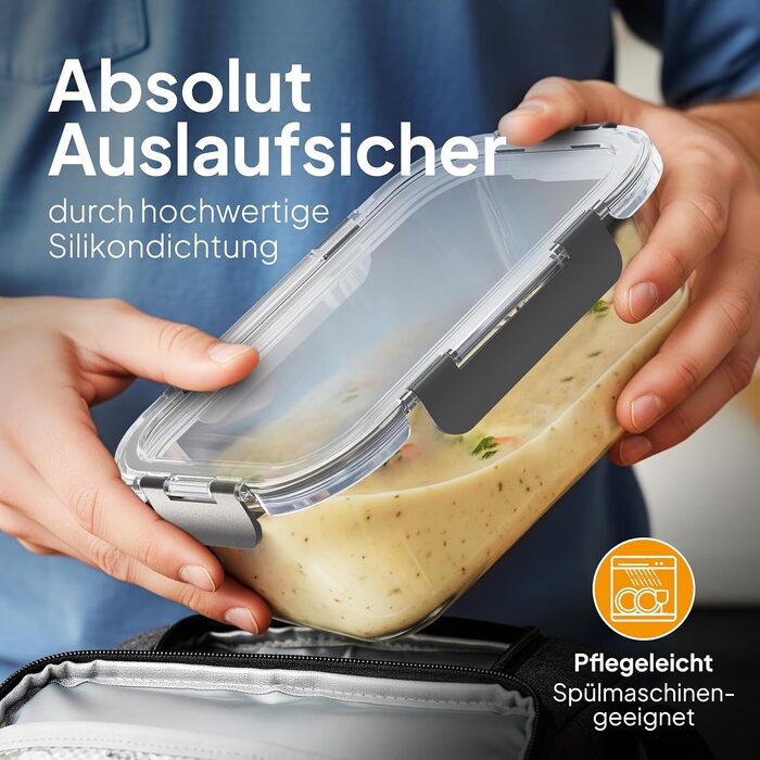 STOVY® Набори для приготування їжі Meal Prep Box - 5 контейнерів по 1040 мл з кришкою. Ідеально для повного раціону. Контейнери для зберігання їжі, придатні для мийки, мікрохвильової печі та морозильника.