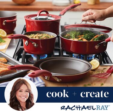 Набір кухонного посуду Rachael Ray Cook + Create, 10 предметів, антипригарне покриття, Agave (червоний)