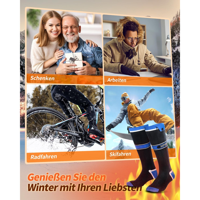 Гріючі шкарпетки 2026 Upgraded з акумулятором 5000mAh*2, 3 режими нагріву, 360° обігрів, для жінок та чоловіків, для катання на лижах, полювання, походів, миючіся, універсальний розмір, блакитні