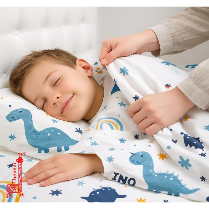 Комплект постільної білизни для ліжечка малюка Kinderbettwäsche: комплект постільної білизни для дитячого ліжечка з бавовни, розмір 100x135 см та 40x60 см, з динозаврами (Dinosaurier Dino), сертифікат Öko-Tex Standard для хлопчиків та дівчаток