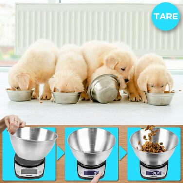 Кухонні ваги Duronic KS5000 BK/SS: цифрова вага з мискою 2.5 л, точність 1 г, функція тарування