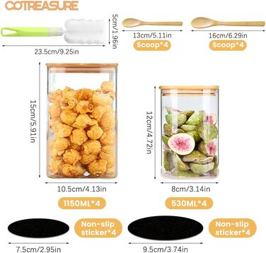 Cotreasure Storage Jars with Lids, 1150 ml x 530 ml Storage Jars with Lids, Airtight, Glass Containers, Spaghetti Storage, Spice Jars (42 Set)
