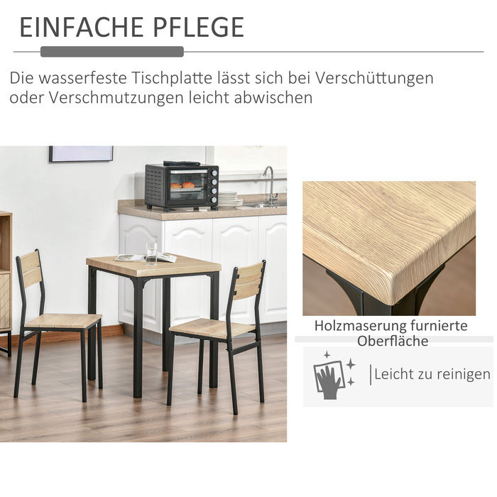 HOMCOM 3-Piece Dining Table Kitchen Table Set with Chairs Natural Wood Grain + Black with 1 Table + 2 Chairs | Aosom
