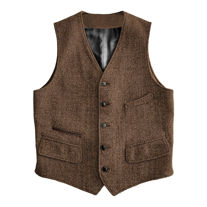 Жилет чоловічий SOLOVEDRESS вовняний, формальний, Regular Fit, для весілля, для наречених та гостей, коричневий