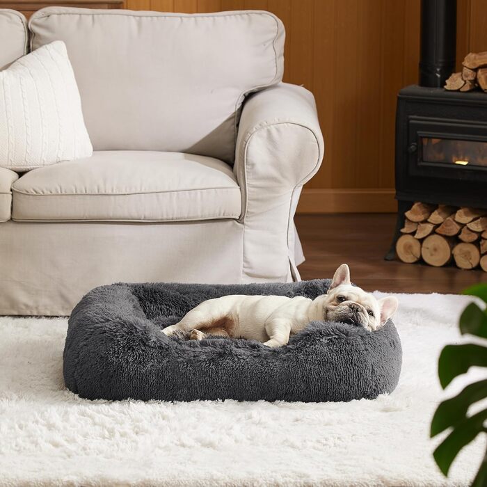 BEDSURE Fluffy Dog Bed for Medium Dogs - 76x61x18cm Washable Dog Bed for Medium Dogs, Square Cozy Bed with Soft Edge and Non-Slip Bottom, Gray