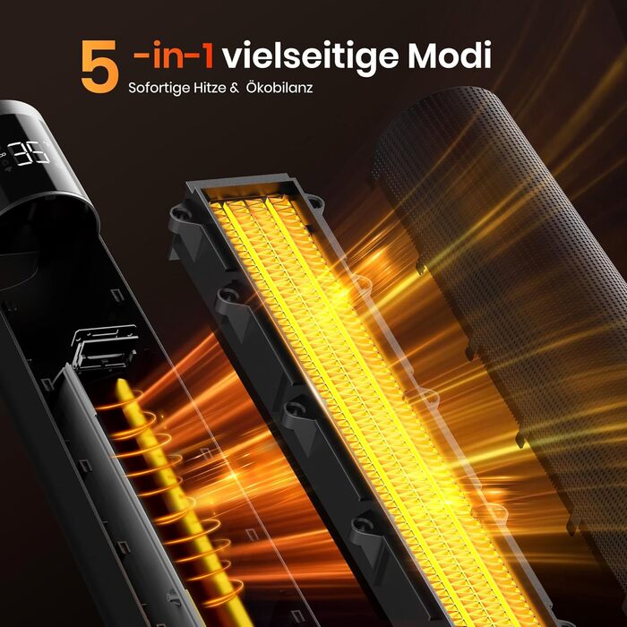 Електричний обігрівач PTC 2000W з керамічним нагрівачем, тихий, з термостатом та пультом керування, ECO режим, 70° осциляція, 12h таймер, захист від перегріву та перекидання, чорний, 1 шт.