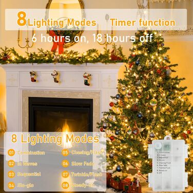 Ланцюжок прикрас для дому та саду на батарейках, 30м, 300 LED, з таймером, 8 режимів, тепле біле світло, вологостійкий, для декору кімнати, вечірки, балкону, ялинки