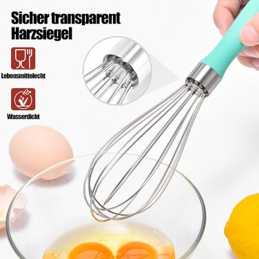 Міксер ручний Doosu 28 см з нержавіючої сталі, 8 гнучких дротів для збивання та змішування (Aqua Sky, S-23cm)