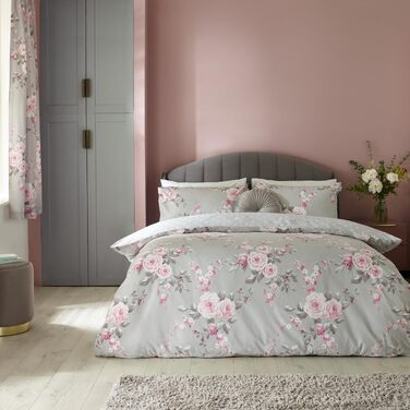Комплект постільної білизни Catherine Lansfield Canterbury Floral (сірий) — Підковдра King Size та наволочки з квітковим принтом