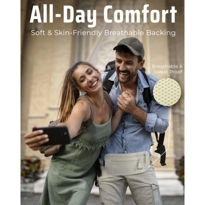 Грифель для подорожей: прихований поясний гаманець для чоловіків та жінок з RFID-блокуванням – безпечний для документів, грошей та телефону (бежевий)