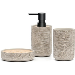Набір аксесуарів для ванної кімнати Creativefine з дерева, 3 шт: дозатор мила, мильниця, тримач для зубних щіток (ретро-рельєфний візерунок)