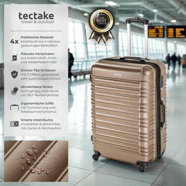 Набір валіз Tectake® 4 шт. з TSA замком, жорсткий корпус, набір валіз-роликів, ABS, 4 колеса, поворот на 360°, телескопічна ручка - зелений (шампань)