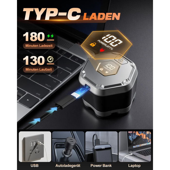 Електрична бритва для голови Glatzenrasierer Herren 7D з LED дисплеєм, водонепроникна (IPX5), чорна