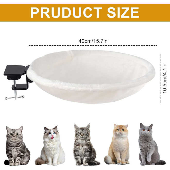 Кігтеточка-ліжко для кота на стіл, 360° обертання та регулювання висоти, знімне ліжко-лежанка, м'яка гамак для дому/офісу (Білий)