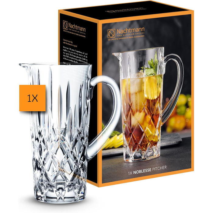 Nachtmann Glass Pitcher, 1190 ml, Noblesse, 101969, Water Pitcher made of Crystal Glass, Dishwasher Safe, Made in Germany