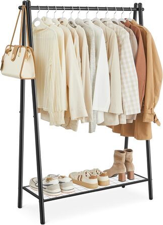 Стійка для одягу SONGMICS HSR23BK, чорна, зі сталевим каркасом, з полицею та перекладиною, 33,5 x 92,5 x 153 см