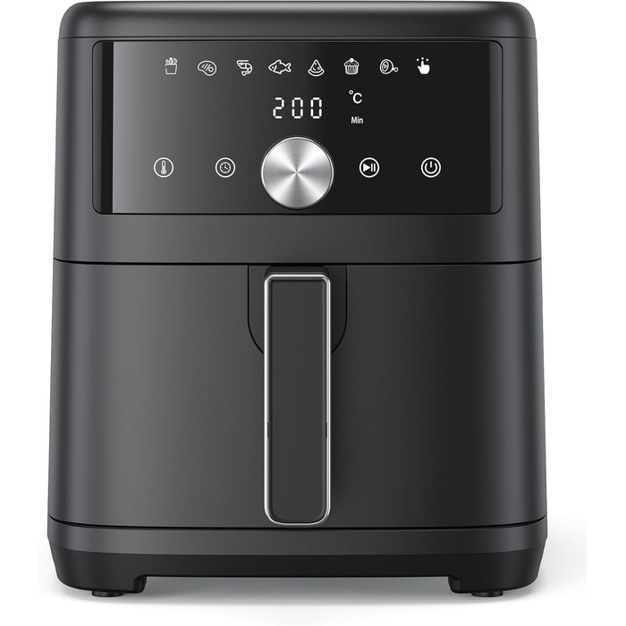 Фритюрниця повітряна Innsky 6L, 8-в-1, 1500W з LED-touchscreen, чорна. Енергозберігаюча, для 3-5 осіб, 50dB, миється в посудомийній машині