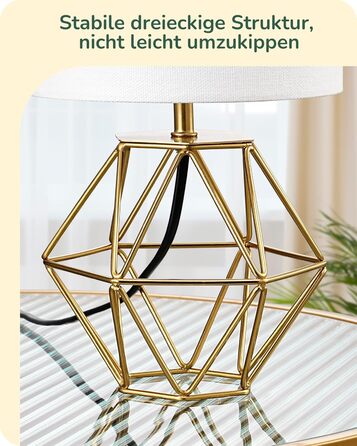 EDISHINE Настільна лампа, сучасний індустріальний дизайн, цоколь E14, вінтажний стиль, для спальні/вітальні, білий/золотий лін, золото