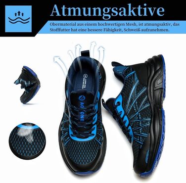 Черевики безпеки для чоловіків та жінок. Легкі спортивні робочі черевики з металевим носком, неслизькі, дихаючі. Розмір 44 EU, синій.