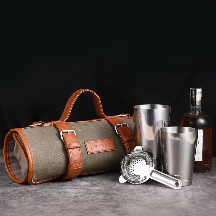 Набір бармена 22 предмети: барний аксесуар з нержавіючої сталі та воскована сумка, Boston Shaker, Jigger, сіто, прес для лимонів