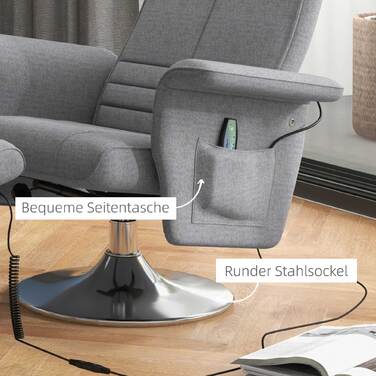 HOMCOM Electric Recliner TV Chair with Footrest, Reclining Function, Vibration Massage, Remote Control, Linen-Look Dark Grey