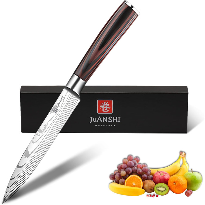 Японський ніж JUANSHI® 13 см - універсальний професійний кухонний ніж з ручкою з пакахвуду, високоякісний вуглецевий нержавіючий сталь, 2024227