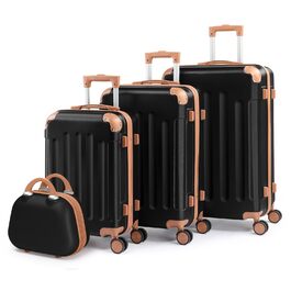Набір валіз LALAHO 4 шт. з жорстким корпусом, ABS, з колесами | Чорний-коричневий | З косметичним осередком