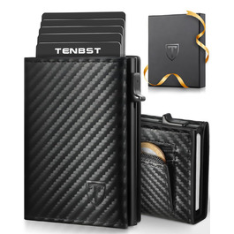 Чоловічий гаманець TENBST: тонкий, з відділенням для монет та RFID-захистом. Карна картхолдер, міні-портмоне, чорний карбон. Ідеальний подарунок.