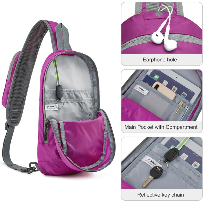 G4Free Сумка на плече, RFID-захист, кросбоді рюкзак з передньою кишенею, для походів, щоденний рюкзак, нагрудна кишеня для жінок та чоловіків (фіолетовий)