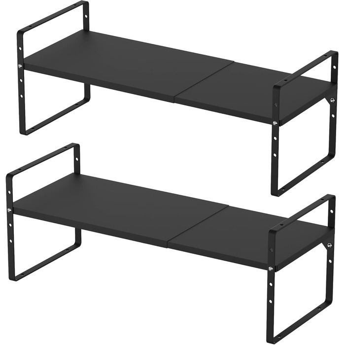 iPEGTOP Pull-Out Shelf, 2 Pack, Heavy-Duty Steel, Adjustable Height, for Home, Office, Pantry, Kitchen, Countertop, Size L, Black