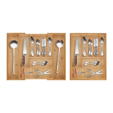 Relaxdays Extendable Bamboo Cutlery Box