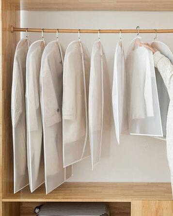 16 шт. мішки для одягу, великі, середні та короткі, 60 x 120/100/80 см, з блискавкою, прозорі, для костюмів, пальто, суконь, сорочок, зберігання, захисні чохли (білий)