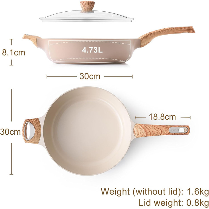 Сковорода SENSARTE з антипригарним покриттям, 30 см, кераміка, гранітне покриття, для плити та індукції, без PFOA/PTFE/PFAS