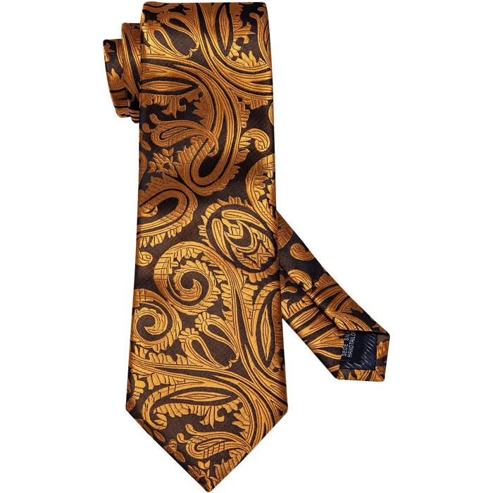 Чоловічий краватковий комплект Hi-Tie: краватка, нагрудна хустинка, затискач для краватки, запонки, шовкова тканина, чорний/золотий візерунок павліній, для вечірки, весілля