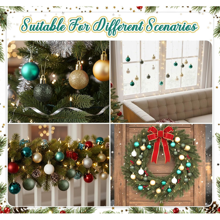 Набір прикрас для ялинки Agoer 100 шт. - кульки для ялинки з блискітками, пластикові, блакитні. Набір ялинкових прикрас для святкування Різдва та Нового року (зелені, золоті, білі, 3-4 см)