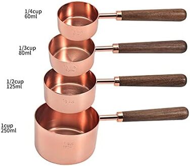 Alnicov Measuring Cups & Measuring Spoons 8-Piece Set, rose gold measuring spoons with walnut handle for the kitchen for measuring various ingredient quantities. For kitchen, cooking, and baking.