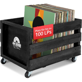 Stagecaptain SPK-100 BK «Emil» – дерев'яний ящик для платівок, з колесами, до 100 LP, ретро-дизайн, чорний, вантажопідйомність 25 кг