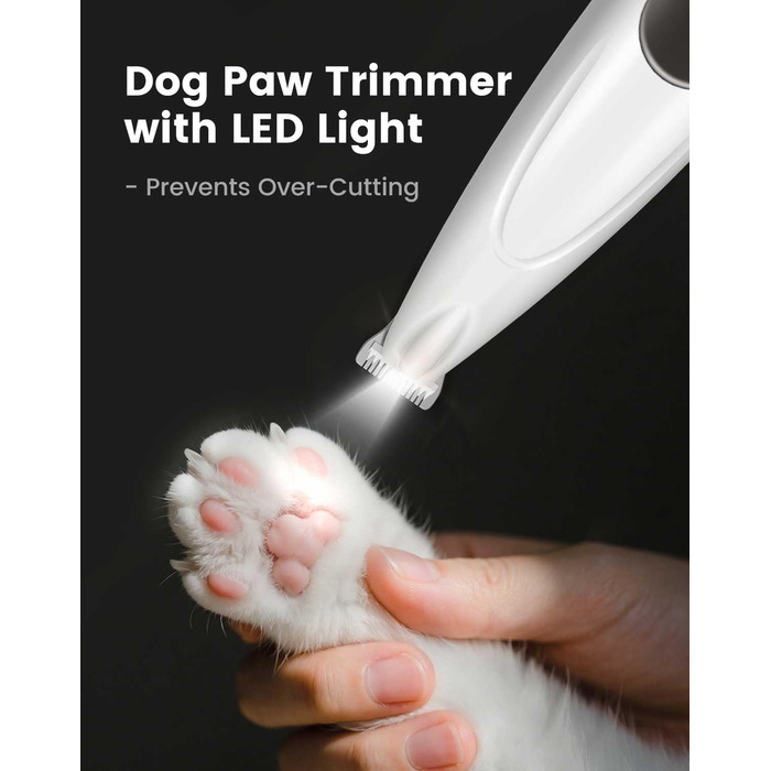 Триммер для стрижки кігтів та стрижка кігтів для собак 2 в 1, безшумний, акумуляторний, електричний, для великих, середніх та маленьких собак, білий