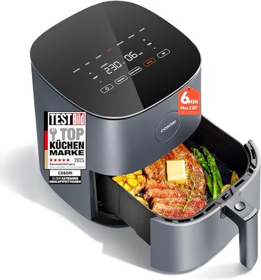 Фритюрниця повітряна COSORI 4.7L, 7-в-1, сіра, 230°C, тиха (55dB), 100+ рецептів, економна (55%)
