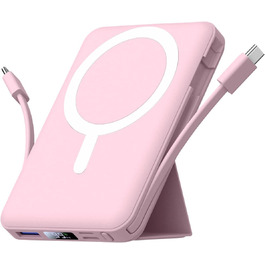 Power Bank Azmuth для iPhone з MagSafe, 10000mAh, бездротова зарядка, LED дисплей, білий (рожевий)