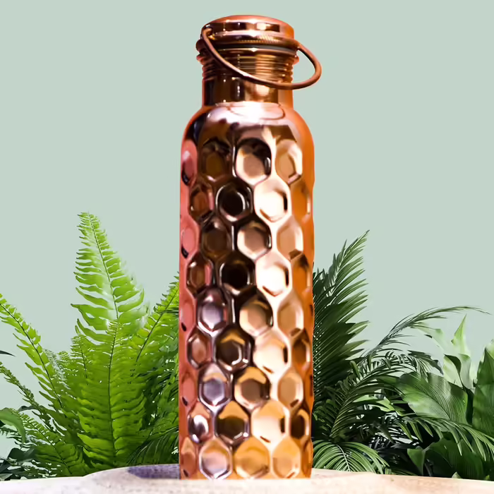 Craft Trade Water Bottle Copper Water Bottle Pure Natural Bottle Water Bottle with Lid and Carrying Bag 34oz/1000 ml Leak-Proof Ayurveda Copper Bottle for Office and Yoga - 2
