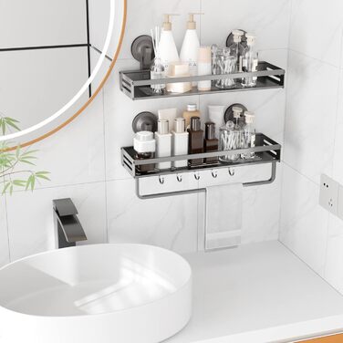 Настінна поличка для душу Onemake з присосками, 2 шт., 40 см, чорна матова