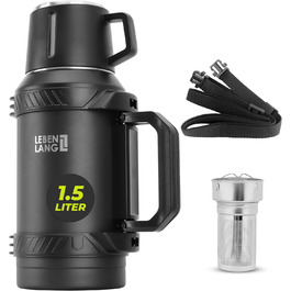 Термос LEBENLANG 2,5 л з чашкою, ситом для чаю та ремінцем | Фляга-термос з нержавіючої сталі, 24 години зберігання тепла | Ізотермос, термокружка