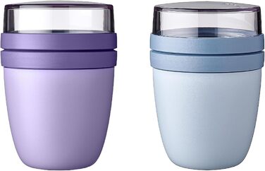 Mepal | Lunchpot Ellipse Mixed Mini | Vivid Lilac + Nordic Blue | To-go muesli cup | Partition for yogurt & muesli | 300 ml + 120 ml | Suitable for freezer, microwave & dishwasher