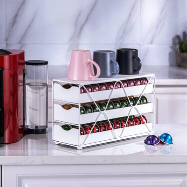 Підставка для капсул Nespresso, біла, 3 яруси, на 60 капсул - для Vertuo та Original