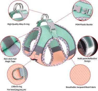 Нашийник та поводок для собак: комплект для прогулянок, нашийник для навчання цуценят, м'який дихаючий аксесуар для домашніх тварин, світловідбиваючі смуги, для дуже маленьких собак та котів, блакитно-рожевий, XXXS