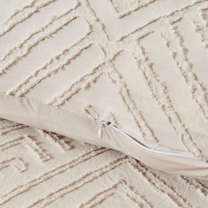 Богемна постільна білизна Boho 135x200 бежевого кольору з туфетою, геометричний візерунок, мікрофібра, комплект 2 шт. (135x200 + 80x80)