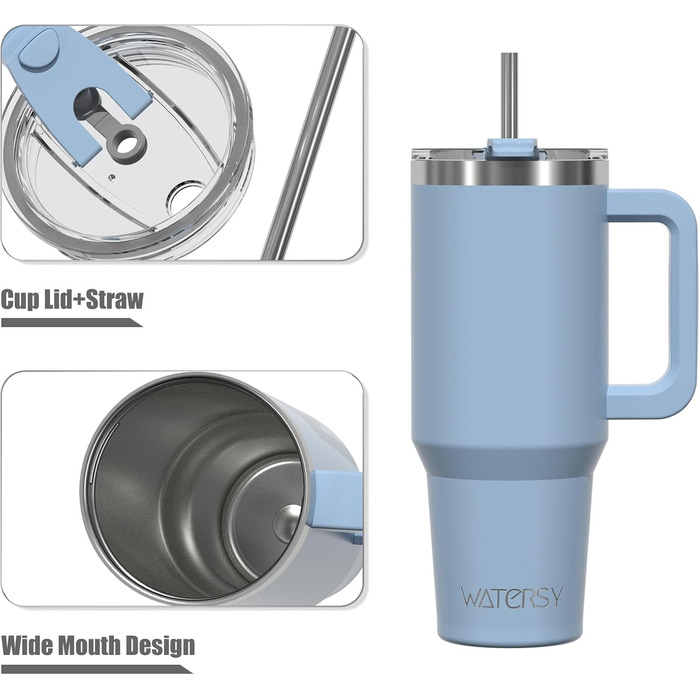 Термокружка WATERSY 40oz з нержавіючої сталі, подвійні стінки, вакуумна ізоляція, 591 мл, Smogblau