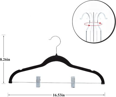 Плечики для одягу VECELO Premium з металевими кліпсами, антиковзаючі, економні, набір 20 шт. (для жінок та чоловіків)